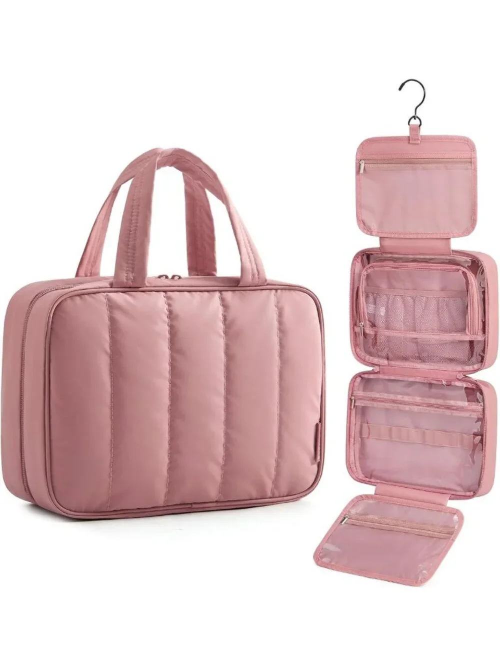 Portable Hanging Toiletry Bag for Women - Waterproof Makeup Organizer, Dusty